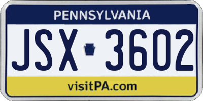 PA license plate JSX3602