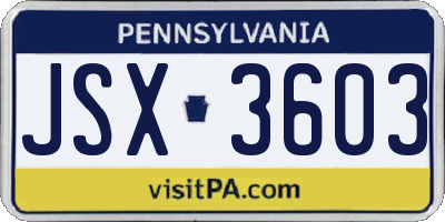 PA license plate JSX3603