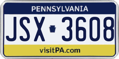 PA license plate JSX3608