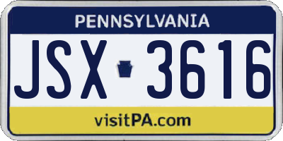 PA license plate JSX3616