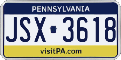 PA license plate JSX3618