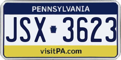 PA license plate JSX3623