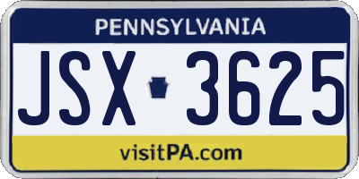 PA license plate JSX3625