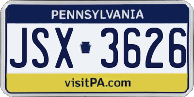 PA license plate JSX3626