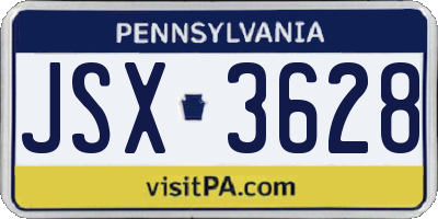 PA license plate JSX3628