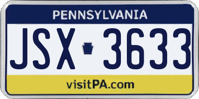 PA license plate JSX3633