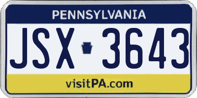 PA license plate JSX3643