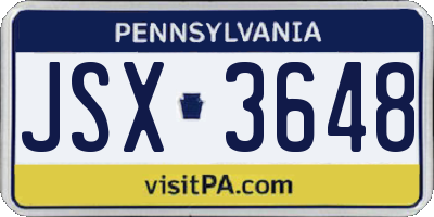 PA license plate JSX3648