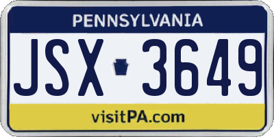 PA license plate JSX3649