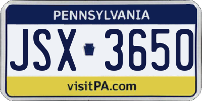 PA license plate JSX3650