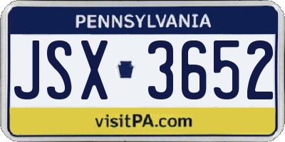 PA license plate JSX3652