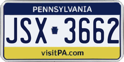 PA license plate JSX3662