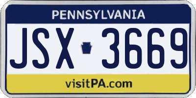 PA license plate JSX3669