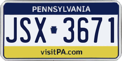 PA license plate JSX3671