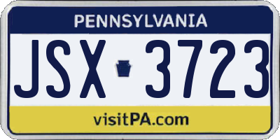 PA license plate JSX3723