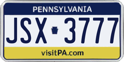 PA license plate JSX3777