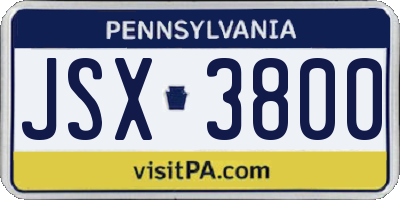 PA license plate JSX3800