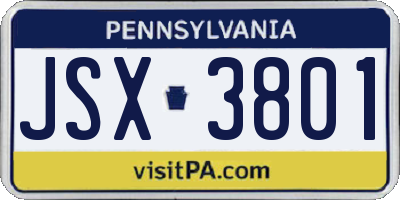 PA license plate JSX3801