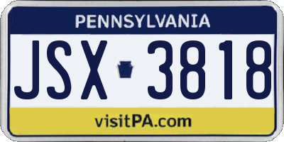 PA license plate JSX3818