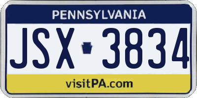PA license plate JSX3834