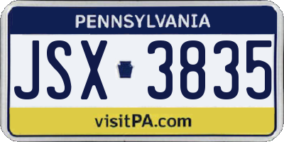 PA license plate JSX3835