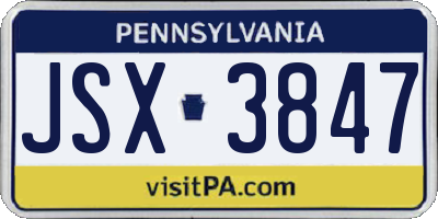 PA license plate JSX3847