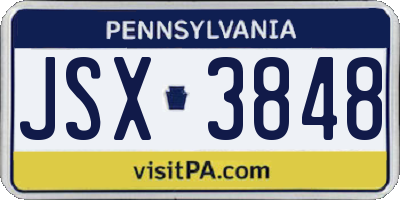 PA license plate JSX3848