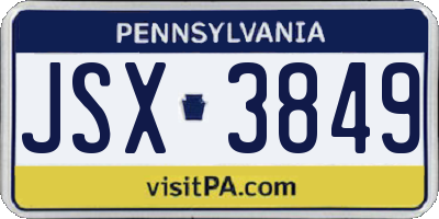 PA license plate JSX3849