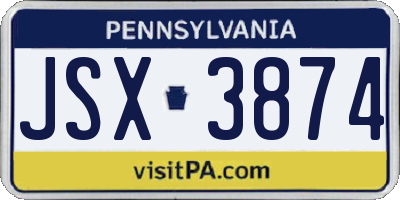 PA license plate JSX3874