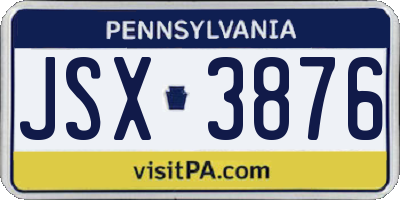PA license plate JSX3876