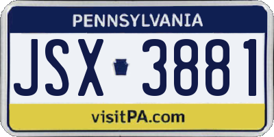 PA license plate JSX3881