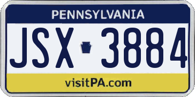 PA license plate JSX3884