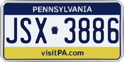 PA license plate JSX3886
