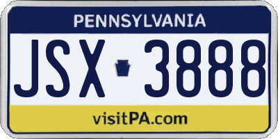 PA license plate JSX3888