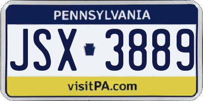 PA license plate JSX3889