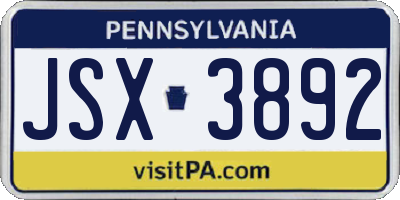 PA license plate JSX3892
