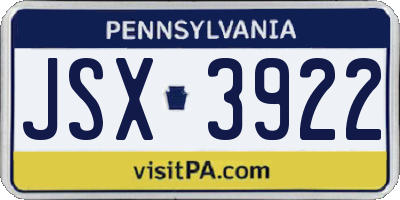 PA license plate JSX3922