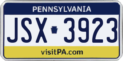 PA license plate JSX3923