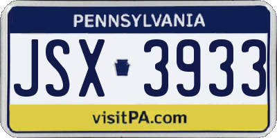 PA license plate JSX3933