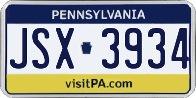 PA license plate JSX3934