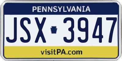 PA license plate JSX3947