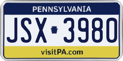 PA license plate JSX3980