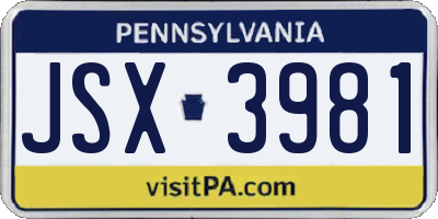 PA license plate JSX3981