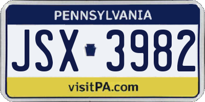 PA license plate JSX3982