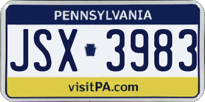 PA license plate JSX3983