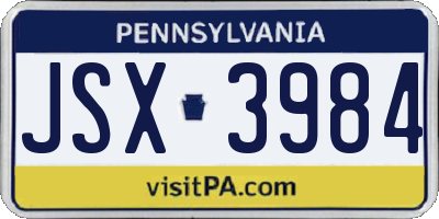 PA license plate JSX3984