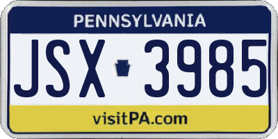 PA license plate JSX3985