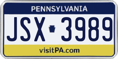 PA license plate JSX3989