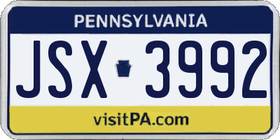 PA license plate JSX3992