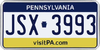 PA license plate JSX3993
